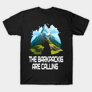 cool hiking season dog silhouette mountaineering backpacking mountain climbing nature lover traveling trekking T-Shirt